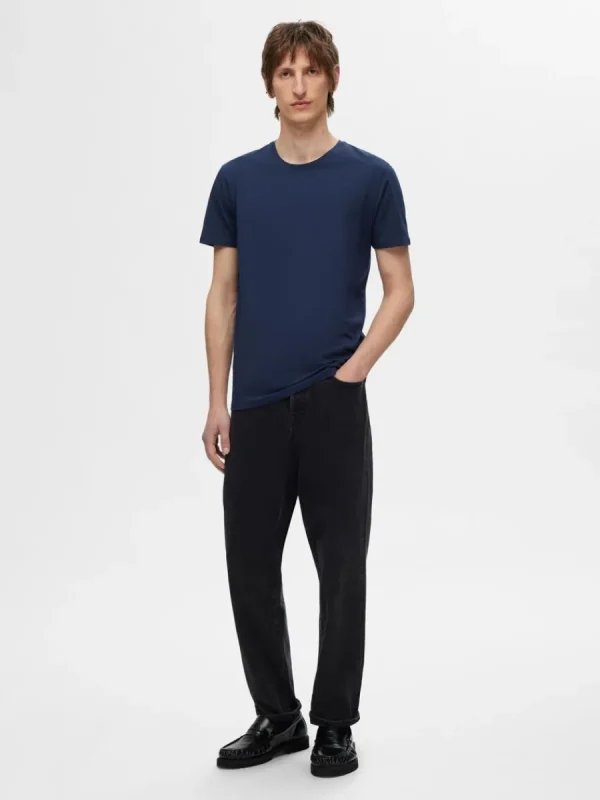 SELECTED 3-PACK BOMULL T-SHIRT Blue Discount