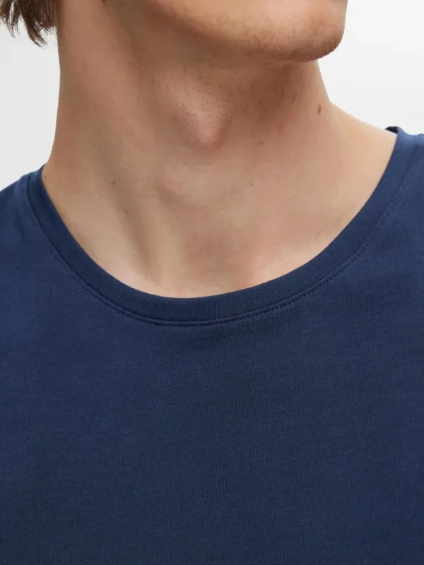 SELECTED 3-PACK BOMULL T-SHIRT Blue Discount