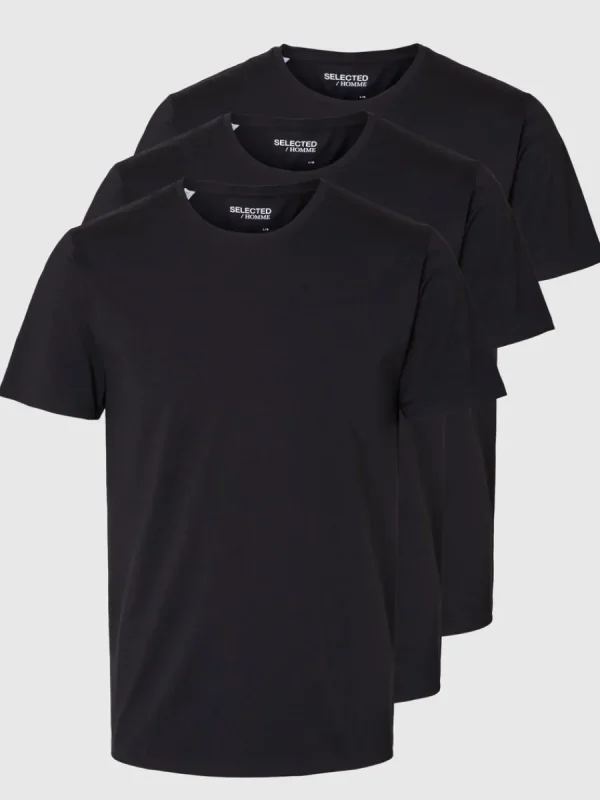 SELECTED 3-PACK BOMULL T-SHIRT Black Sale