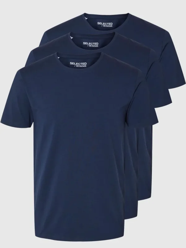 SELECTED 3-PACK BOMULL T-SHIRT Blue Discount