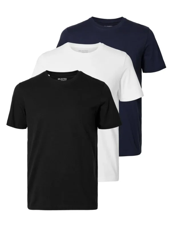 SELECTED 3-PACK BOMULL T-SHIRT Black New