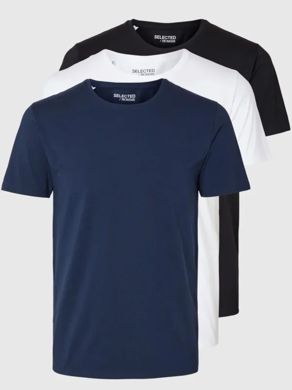 SELECTED 3-PACK BOMULL T-SHIRT Black Cheap