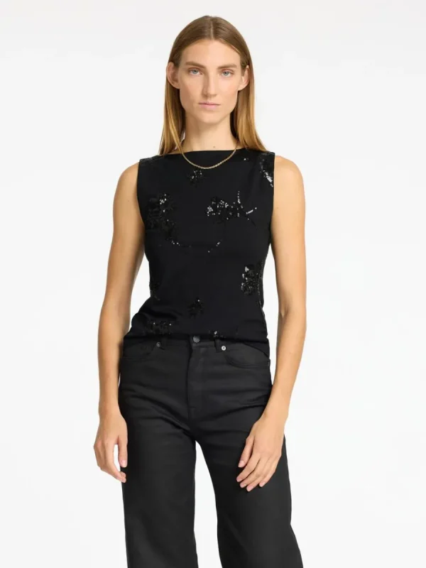 SELECTED PALJETTPRYDD ÄRMLÖS TOPP Black Discount