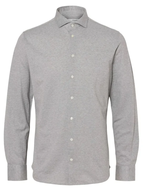 SELECTED PIKÉ LÅNGÄRMAD SKJORTA Grey Discount