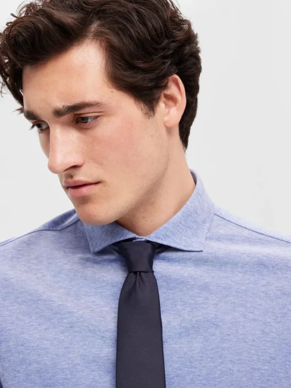 SELECTED PIKÉ LÅNGÄRMAD SKJORTA Blue Store