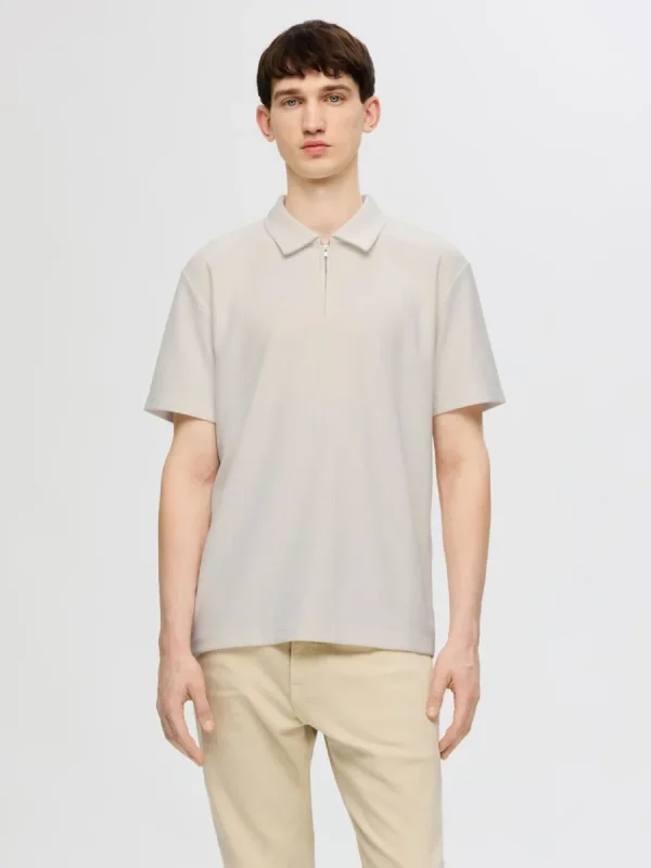 SELECTED PLISSÉ OCH HALVLÅNGT BLIXTLÅS PIKÉTRÖJA Beige Fashion