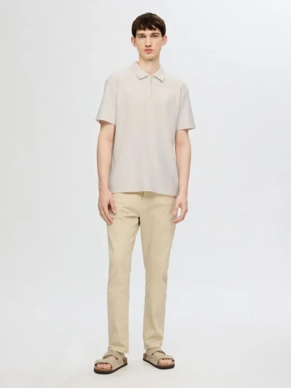 SELECTED PLISSÉ OCH HALVLÅNGT BLIXTLÅS PIKÉTRÖJA Beige Fashion