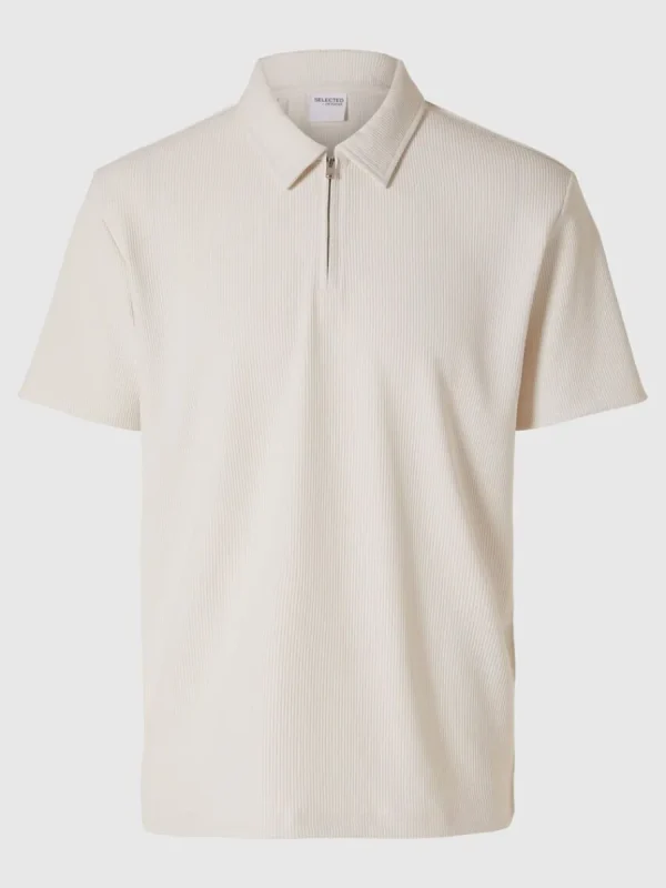SELECTED PLISSÉ OCH HALVLÅNGT BLIXTLÅS PIKÉTRÖJA Beige Fashion