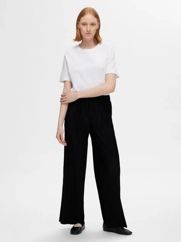 SELECTED PLISSERAD MED HÖG MIDJA BYXOR Black Flash Sale
