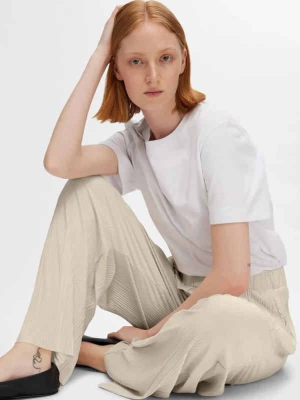 SELECTED PLISSERAD MED HÖG MIDJA BYXOR Beige Shop