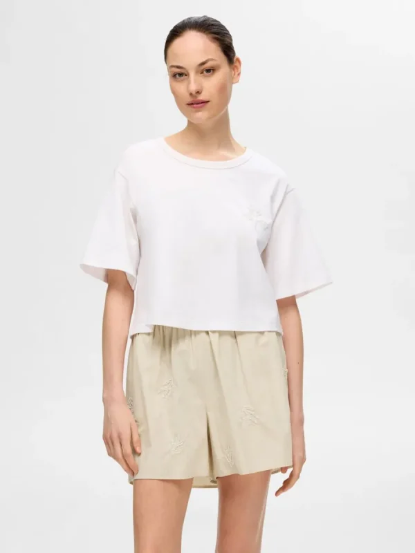 SELECTED PÄRLBRODERI T-SHIRT White Clearance
