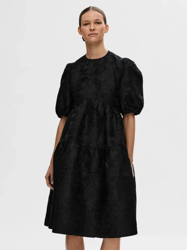 SELECTED PUFFÄRMAR MIDIKLÄNNING Black Cheap