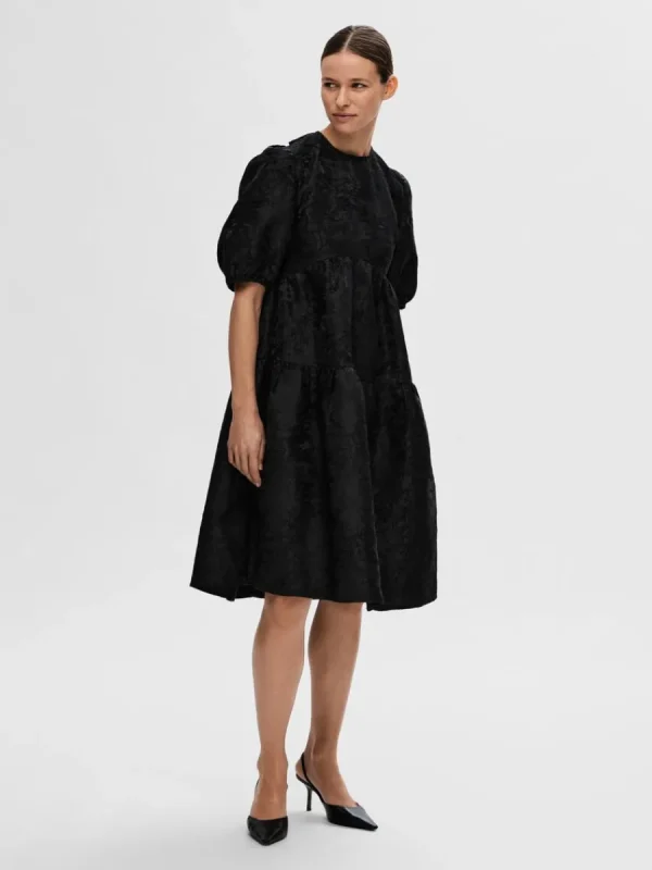 SELECTED PUFFÄRMAR MIDIKLÄNNING Black Cheap