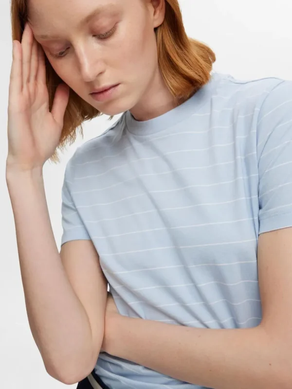 SELECTED RANDIG BOMULL T-SHIRT Blue Cheap