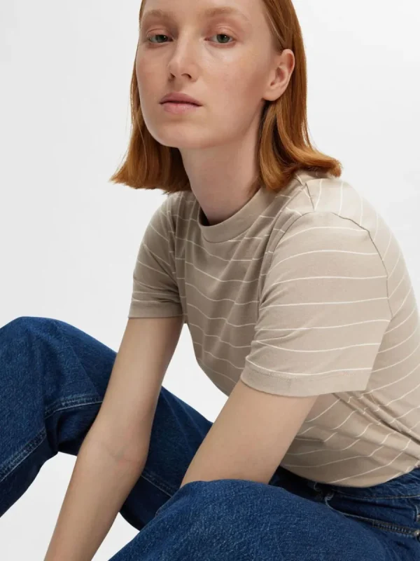 SELECTED RANDIG BOMULL T-SHIRT Beige Flash Sale