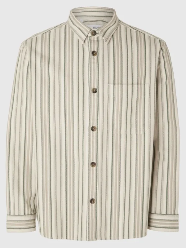 SELECTED RANDIG BOMULL ÖVERSKJORTA Beige Sale