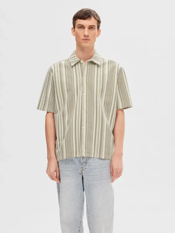 SELECTED RANDIG KORTÄRMAD SKJORTA Green Flash Sale