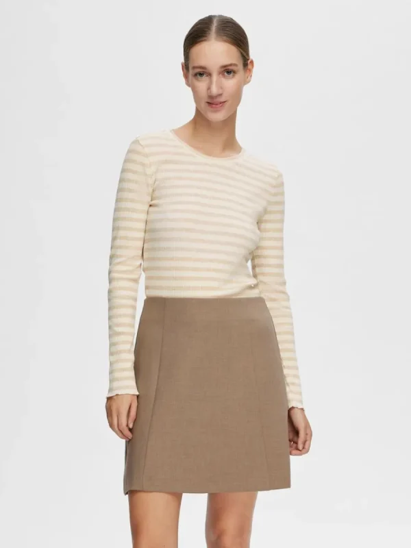 SELECTED RANDIG LÅNGÄRMAD T-SHIRT Beige Discount