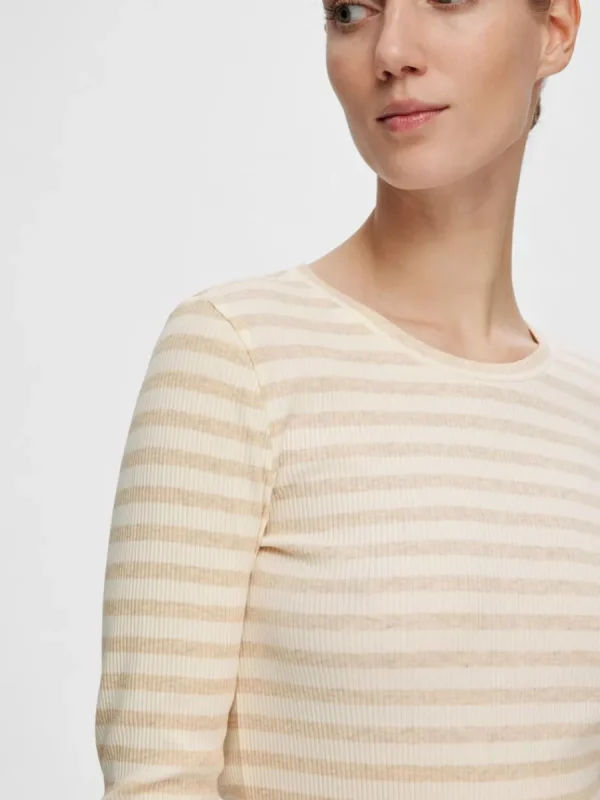 SELECTED RANDIG LÅNGÄRMAD T-SHIRT Beige Discount