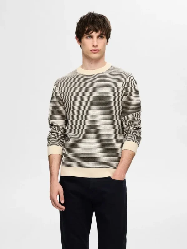SELECTED RANDIG RUNDRINGAD STICKAD TRÖJA Beige Shop