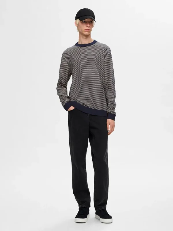 SELECTED RANDIG RUNDRINGAD STICKAD TRÖJA Blue Clearance