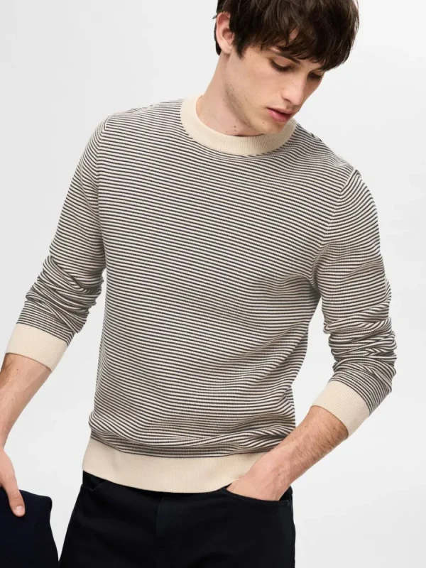 SELECTED RANDIG RUNDRINGAD STICKAD TRÖJA Beige Shop