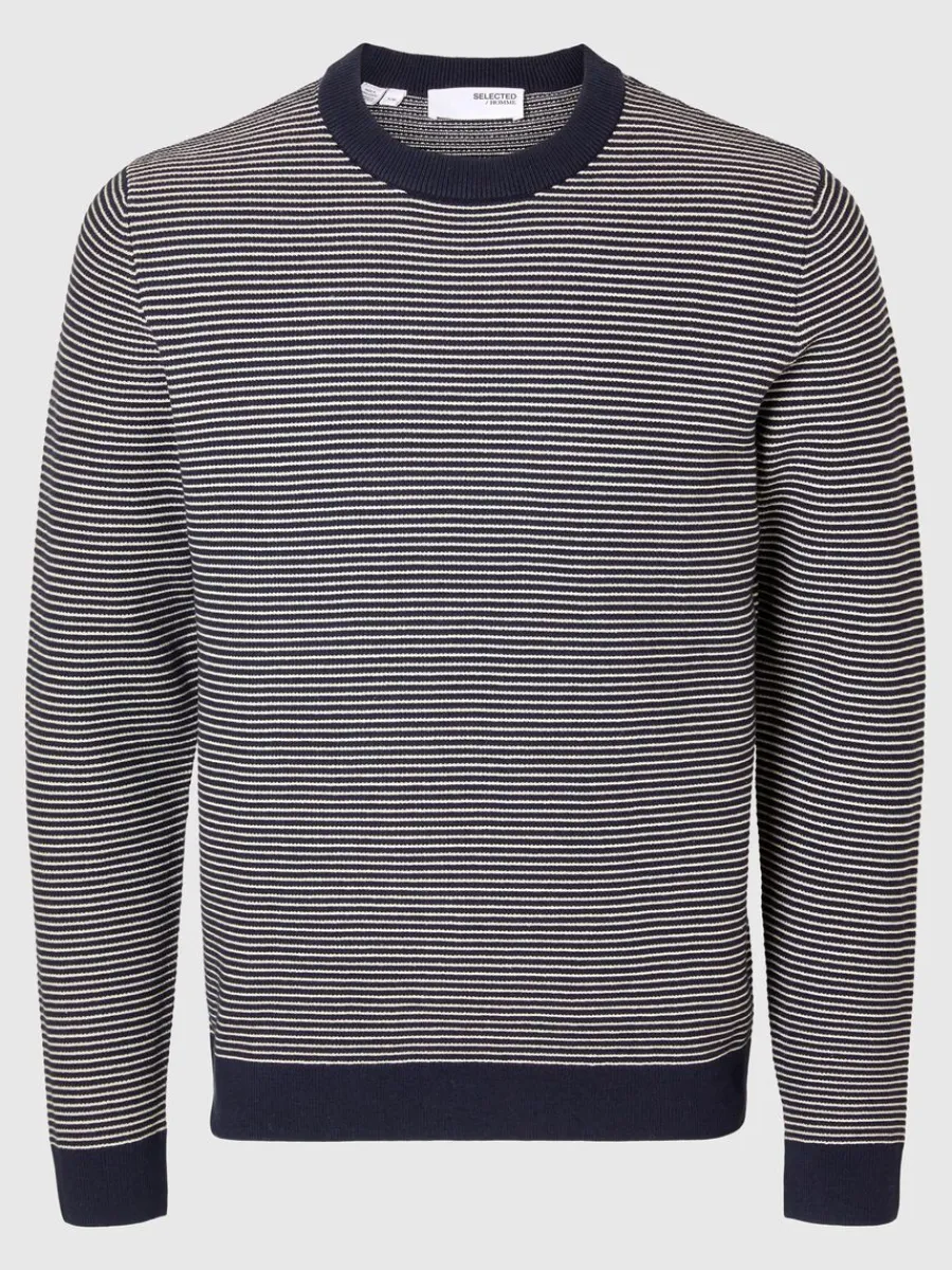 randig_rundringad_stickad_4-1.webp SELECTED RANDIG RUNDRINGAD STICKAD TRÖJA Blue Clearance