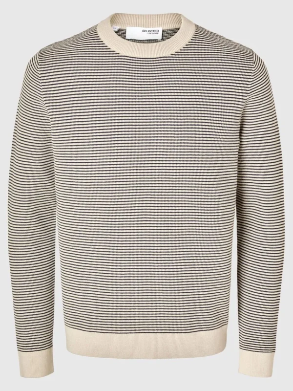 SELECTED RANDIG RUNDRINGAD STICKAD TRÖJA Beige Shop