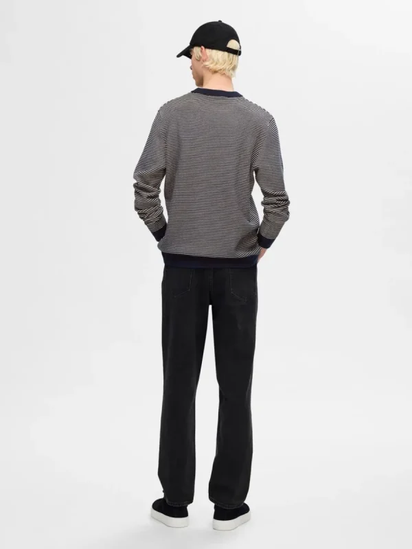 SELECTED RANDIG RUNDRINGAD STICKAD TRÖJA Blue Clearance