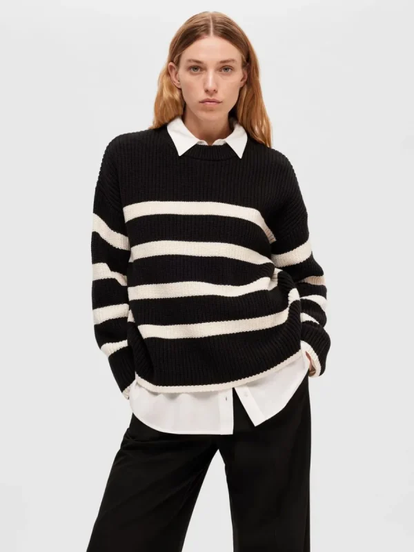 SELECTED RANDIG STICKAD TRÖJA Black Hot