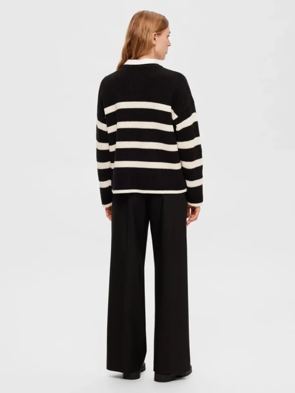 SELECTED RANDIG STICKAD TRÖJA Black Hot