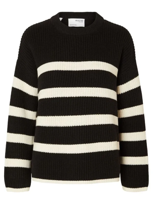 SELECTED RANDIG STICKAD TRÖJA Black Hot