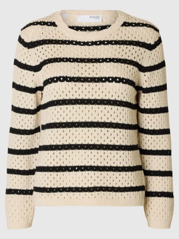 SELECTED RANDIG STICKAD TRÖJA Beige Sale