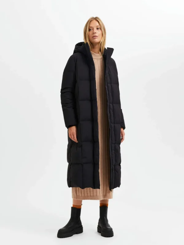 SELECTED RE:DOWN® LÅNG MODELL PUFFERJACKA Black Sale