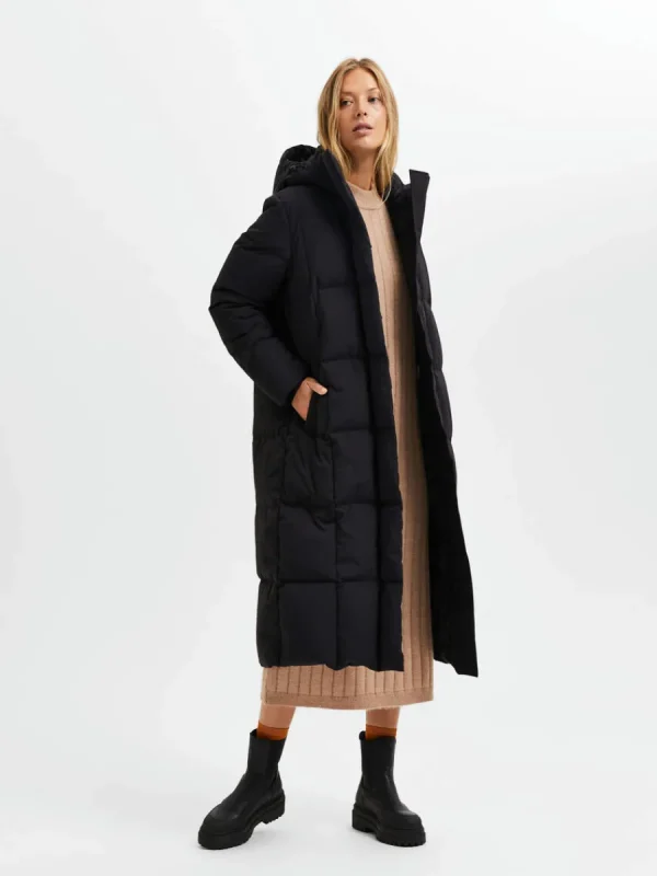 SELECTED RE:DOWN® LÅNG MODELL PUFFERJACKA Black Sale