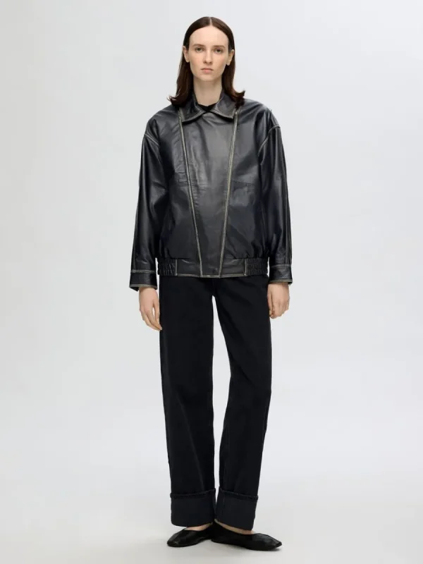 SELECTED RELAXED FIT LÄDERJACKA Black Outlet