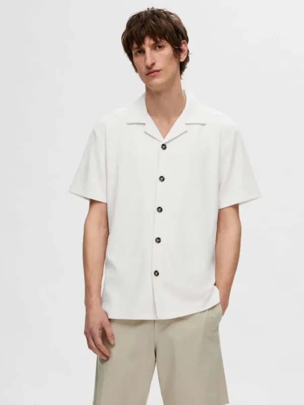 SELECTED RIBBAD CUBAN COLLAR KORTÄRMAD SKJORTA White Best Sale