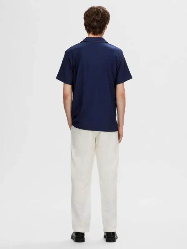 SELECTED RIBBAD CUBAN COLLAR KORTÄRMAD SKJORTA Blue Sale
