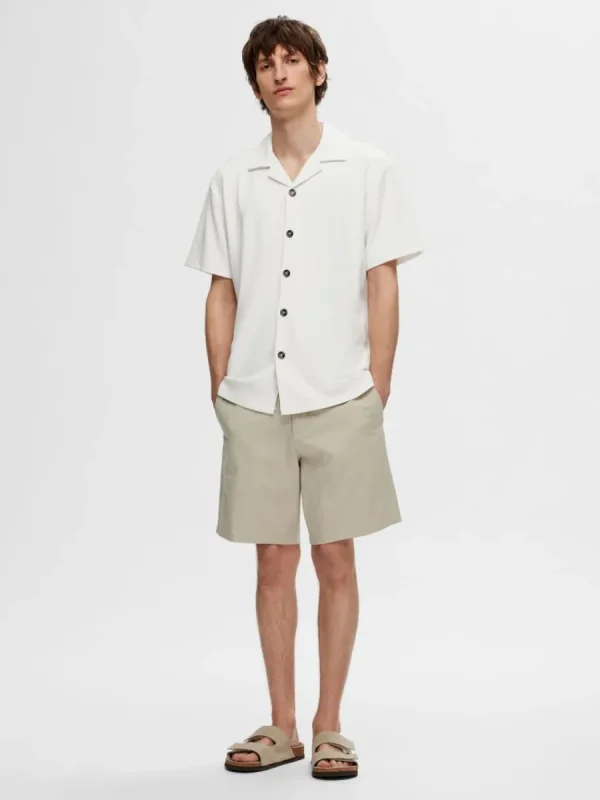 SELECTED RIBBAD CUBAN COLLAR KORTÄRMAD SKJORTA White Best Sale