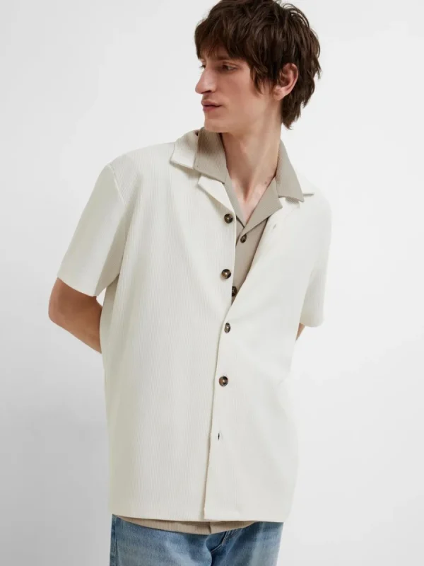SELECTED RIBBAD CUBAN COLLAR KORTÄRMAD SKJORTA Beige Discount