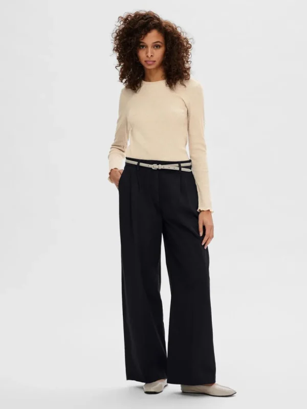 SELECTED RIBBAD LÅNGÄRMAD TOPP Beige Flash Sale