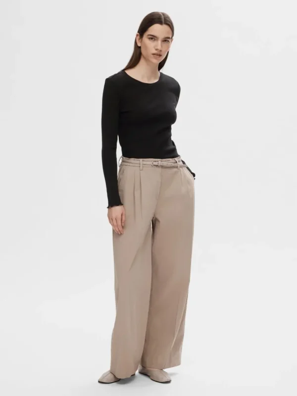 SELECTED RIBBAD LÅNGÄRMAD TOPP Black Best Sale