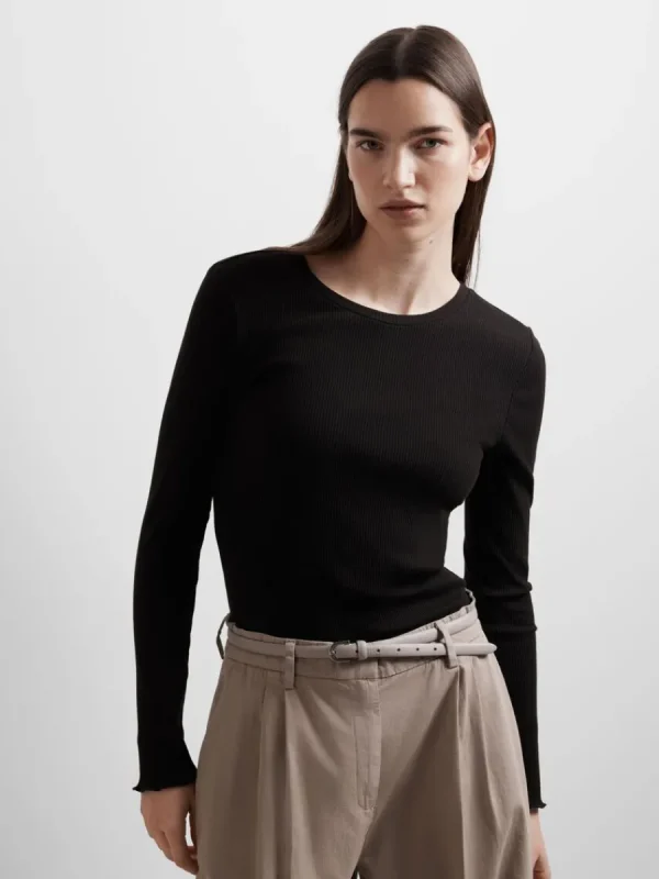 SELECTED RIBBAD LÅNGÄRMAD TOPP Black Best Sale