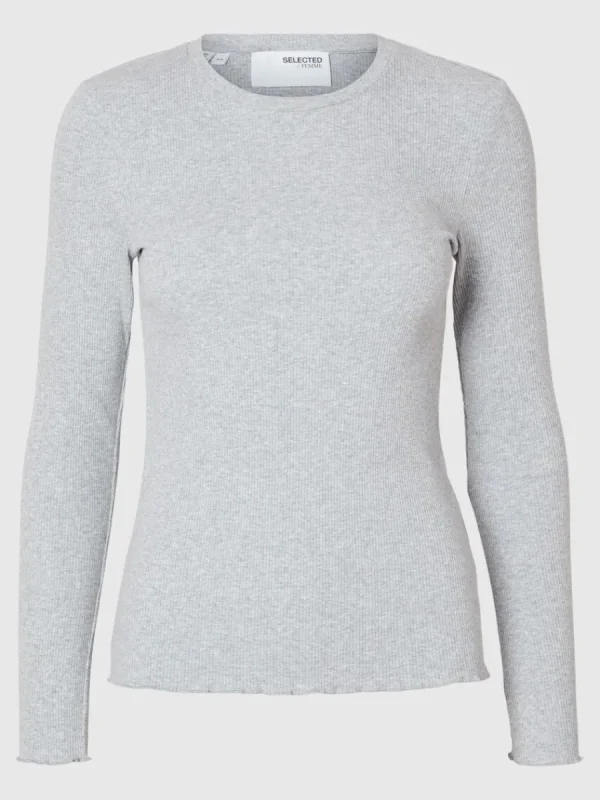 SELECTED RIBBAD LÅNGÄRMAD TOPP Grey Flash Sale