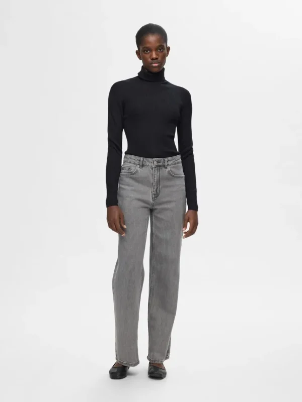 SELECTED RIBBAD POLOTRÖJA Black Clearance