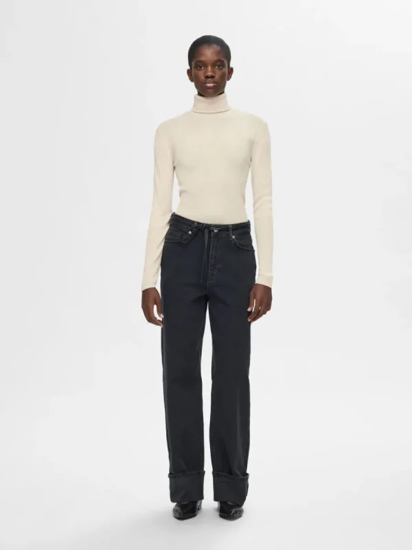 SELECTED RIBBAD POLOTRÖJA Beige Sale