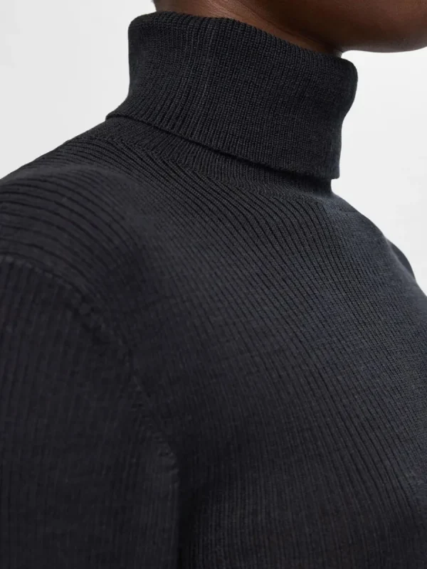 SELECTED RIBBAD POLOTRÖJA Black Clearance