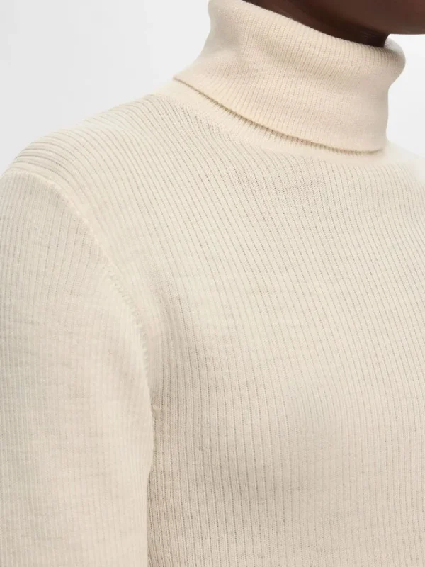 SELECTED RIBBAD POLOTRÖJA Beige Sale