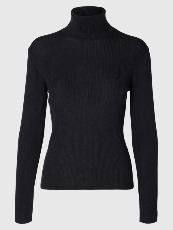 SELECTED RIBBAD POLOTRÖJA Black Clearance