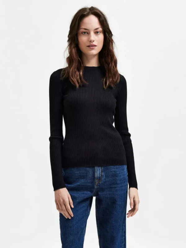 SELECTED RIBBAD STICKAD TRÖJA Black Online